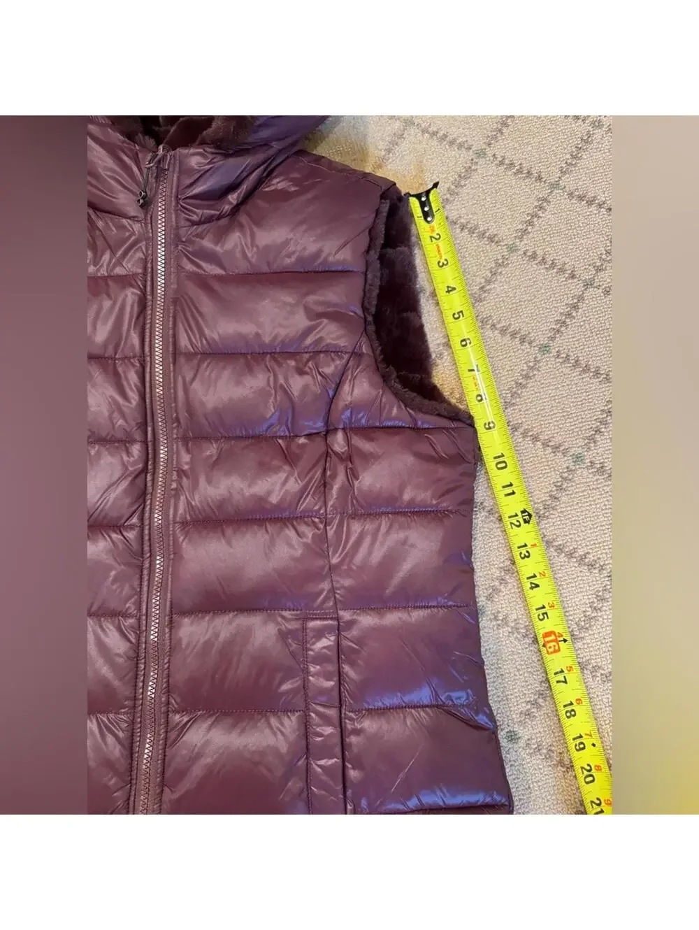 Be Boundless Burgundy Reversible hooded Faux Fur quilted vest NWOT L